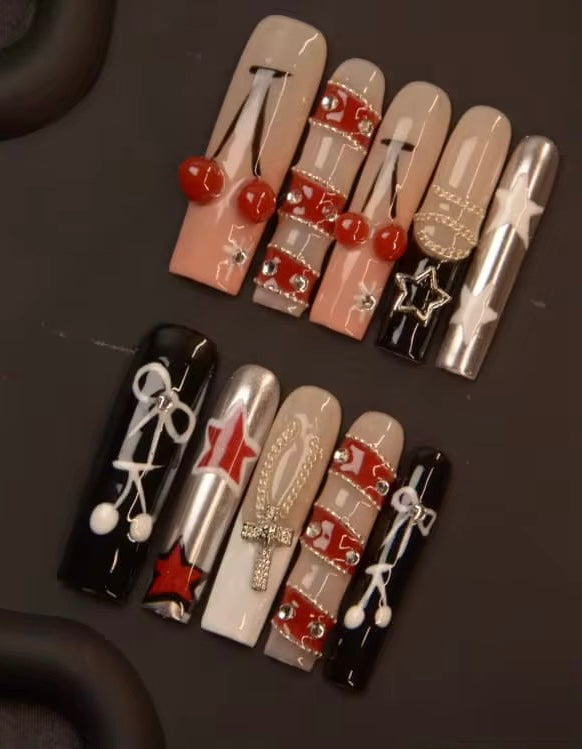 Cherry Star Press On Nails