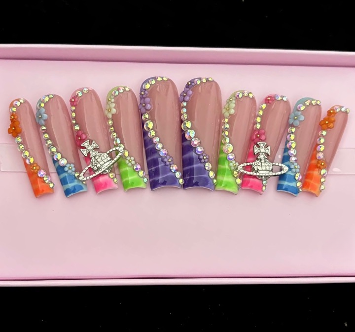 Rainbow Flower Press On Nails