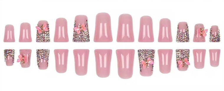 Pink Butterfly Press On Nails