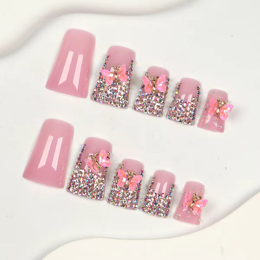 Pink Butterfly Press On Nails