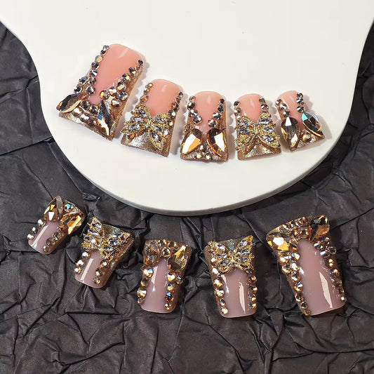 Golden Press On Nails