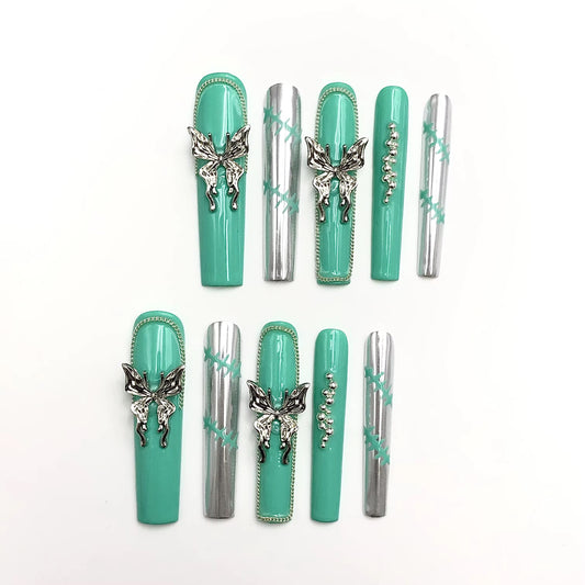 Silver Butterfly Press On Nails
