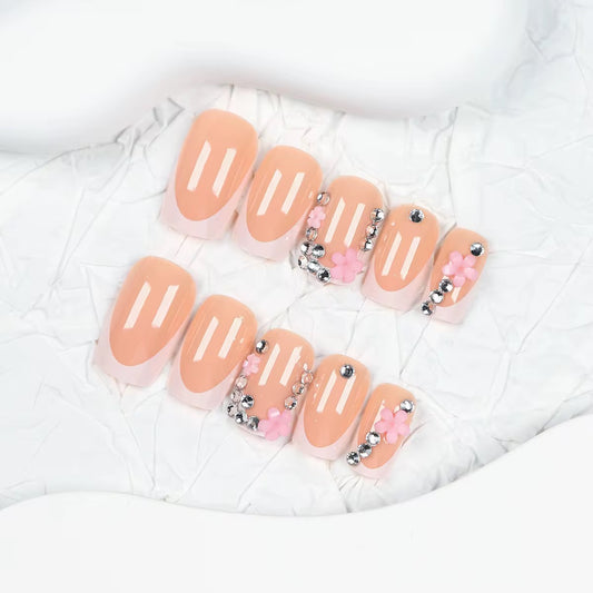 French Flower Press On Nails