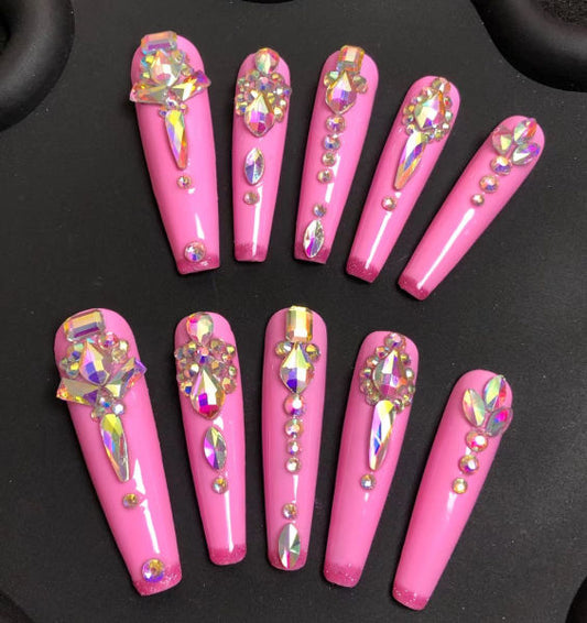 Pink Diamonds Press On Nails