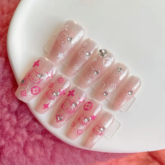 Pink Kitty Press On Nails