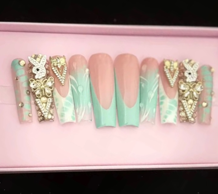 Aqua Bling Press On Nails