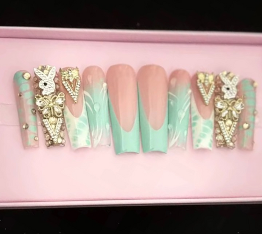 Aqua Bling Press On Nails
